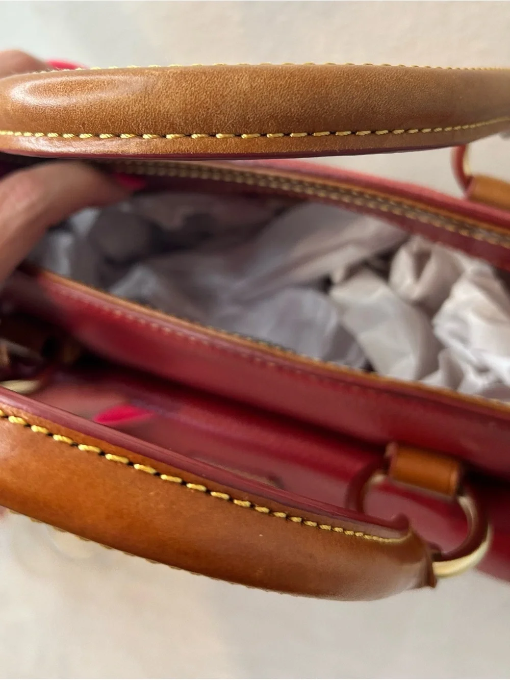 Dooney & Bourke Medium Pocket Satchel Cranberry Gold Hardware Pebbled Leather